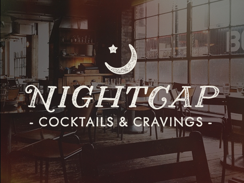 Nightcap nightcap branding texture distress logo cocktails bar coffee