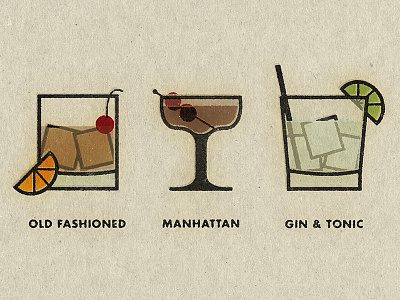 Cocktails cocktail drink fashioned gin illustration manhattan old tonic vintage whiskey