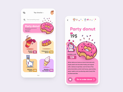 Sweets App🤙 animal app branding character cute design dribbble flat food icon illustration minimal mobile music typogaphy ui ux vector web website