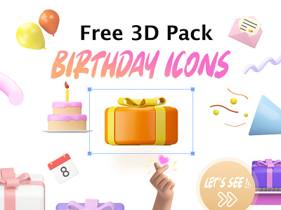 Birthday Illustration (Free 3D Icon) 3d app art birthday blender branding design free icon icon set illustraion minimal mobile packaging render sketch ui ux vector website