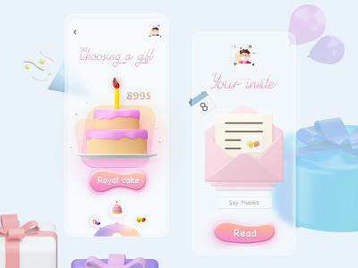 Delight Friends App 3d animation app art birthday blender branding button cake design dribbble font icon illustration mobile productdesign ui ux vector web