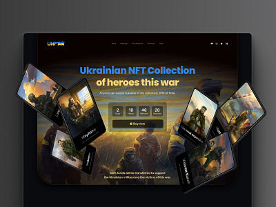 Landing page of UNFT🤟 3d app art branding crypto design figma graphic design home page interface landing page nft stopwar typography ui ukraine ux war warinukraine web
