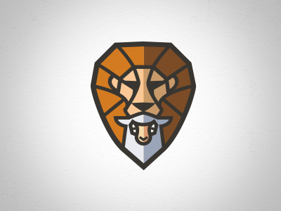 Lion Lamb_Stain Glass crest design graphic icon kind lamb lion logo royal royalty