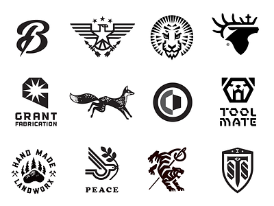 2021-LOGOS-Drib animals b bull dog bw design dove elk fox graphicdesign logo mikebruner tiger welding
