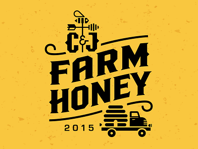 C J Farm Honey 3 bee beehive bruner honey illustration label mike retro truck type windgage