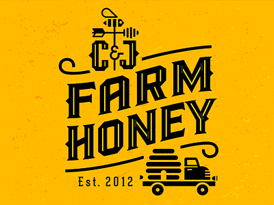 CJ Farm Honey bee beehive bruner design farm honey label logo mike retro truck weathervain