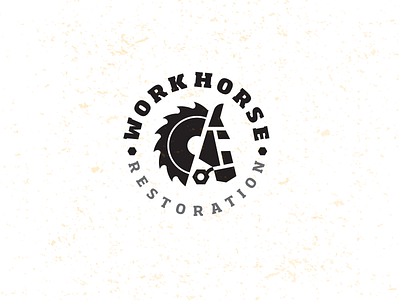 Workhorse 3 Drib bolt bruner carpenter construction craft crest design horse logo mike restoration saw blade