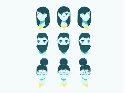 Character designs beard character design colour scheme faces glasses hair illustrator men tests women