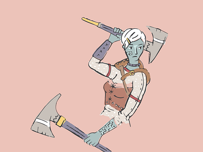 Axe fighter lady axe fantasy illustration woman