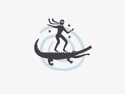 Croco Surfin' crocodile illustration logo ninja