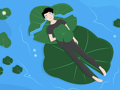 Boy in water lilies illustration vector