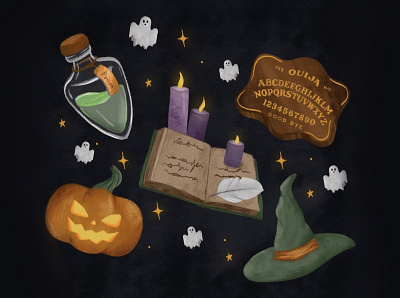 Halloween objects editorial illustration illustration