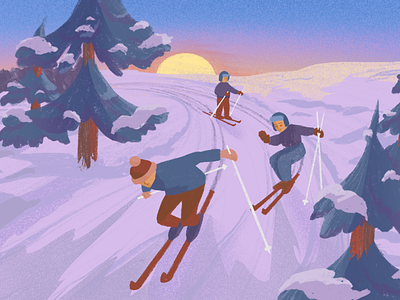 Sunset skiing by Valeria on Dribbble