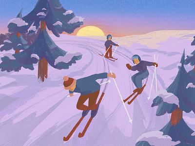 Sunset skiing editorial illustration illustration kids illustration