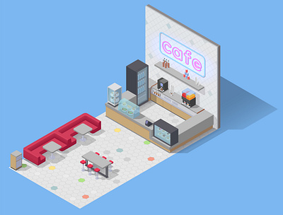 isometric cafeteria 2d illustration interior isometric objects vector