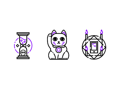 Random line illustrations cat death hourglass icons illustrations lines lucky phone ritual