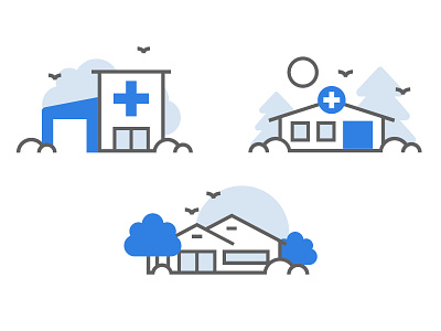 Medical facility icon illustrations blue building geometric icons illustration medical simple