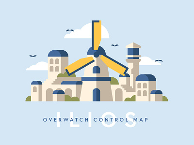 Overwatch: Ilios map fan art fanart flat flat design games gaming geometric illustration overwatch simple videogames windmill