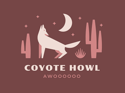 AWOOOOOOOOOOOOOO!!! branding cactus coyote desert dog geometric illustration lockup logo logos night retro simple vintage wolf