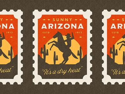 Sunny Arizona Stamp arizona cowboy desert geometric horse hot illustration illustrator post print retro silhouette simple southwest southwestern stamp sun sunset texture vector