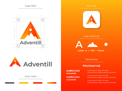 Adventill | Abstract Letter A Mountain Adventure Logo Design gradient