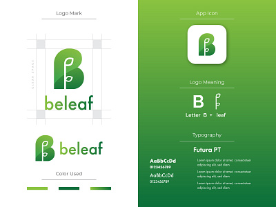 Beleaf | Letter B Green Tree Leaf Logo gradient