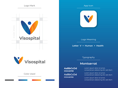 Visospital | Abstract Letter V Human Care Logo icon