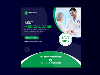 Medical care online social media marketing post design premium social media