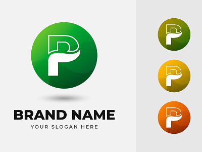 Letter P Abstract Alphabet Natural Green Leaf Logo icon