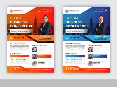 Abstract Global Business Conference Flyer Template Design geometric