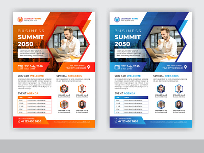 Abstract Business Summit Flyer Template Design Vector geometric