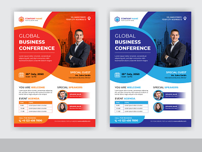 Abstract Global Business Conference Flyer Template Design Vector geometric