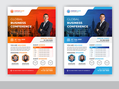 Abstract Global Business Conference And Summit Flyer Template geometric