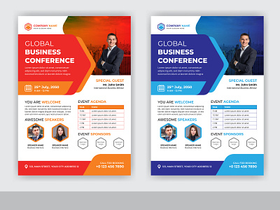 Abstract Global Business Conference And Event Flyer Template geometric