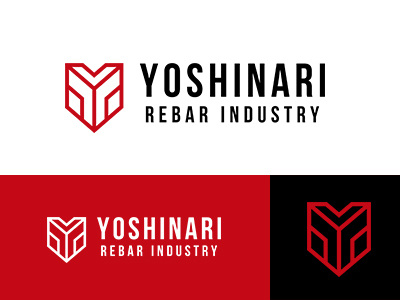 YOSHINARI REBAR INDUSTRY emblem identity logo minimal modern red shield simple symbolmark y