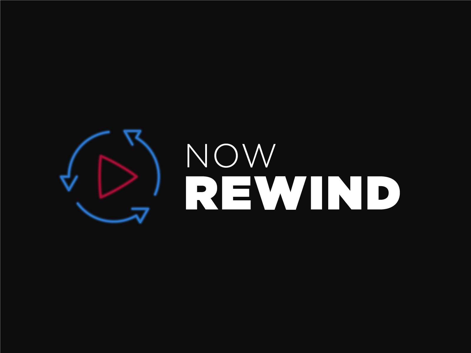 Now Rewind company exploration logos production rewind text video wordmark