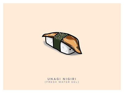 Unagi Nigiri eel face food freshwater illustration japanese nigiri nori seafood sesame seeds sushi unagi