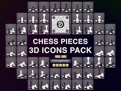 Chess Pieces 3D icons illustration