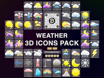 Weather 3D icons illustration 3d icons cloud cloudy moon rain rainbow snow sun weather