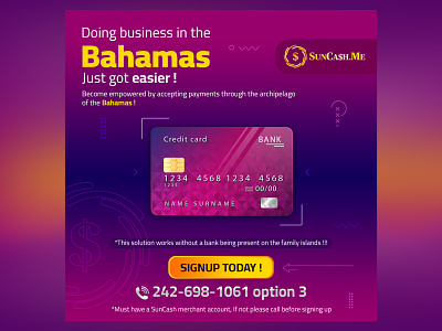 SunCash Bahamas Credit Card bank banner branding card design graphic design