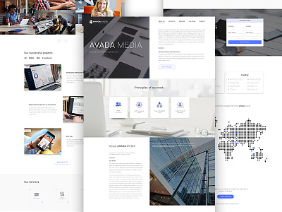 Avada Media blue design landing material page ui ux web