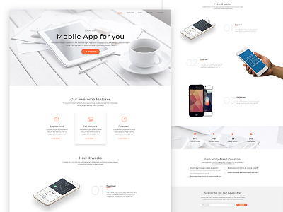 Mobile App Landing landing material minimalism orange page template ui ux web white