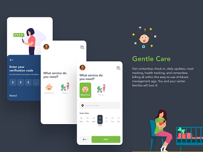 Gentle care app adobe xd app day care design home screen illustration ui