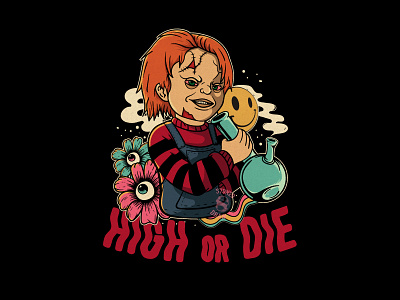 High or Die acid adobe chucky doll high illustration lsd photoshop psychedelic vector weed