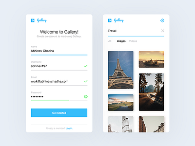 Gallery — iOS images ios minimal search sign in sign up social ui ux videos