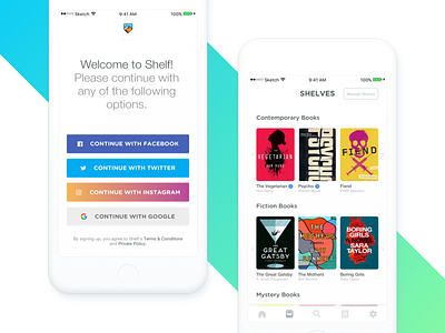 Shelf — Signup & Shelves book clean colorful ios minimal mobile ui ux white