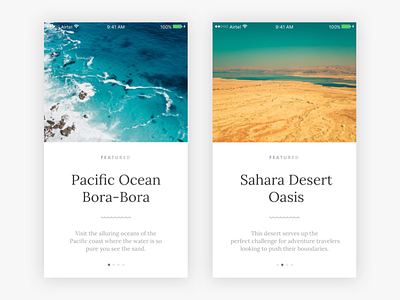 Travel Cards — iOS (Part 1) card cards desert ios minimal ocean photography typography ui ux