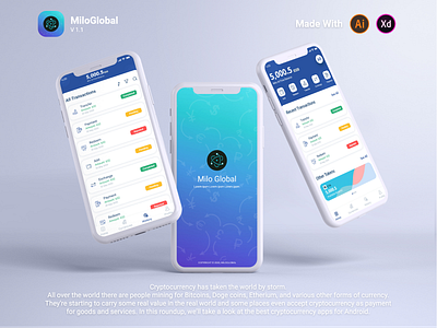 MiloGlobal || App bank bank app cash cover cryptocurrencies exchange money money app transfer ui ux
