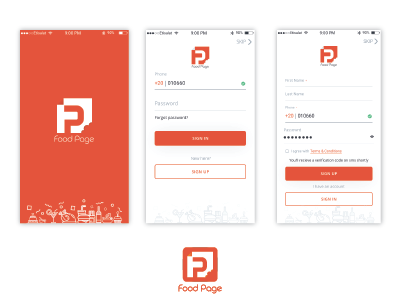 Foodpage sign in/sign up buttons input pages sign in sign up simple splash white design