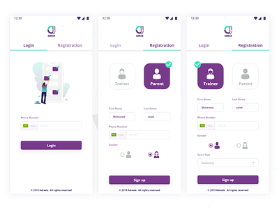 Login & Registration adreeb app appdesign learning scheduling school timeline timemanagment timetracking trainer ui ux